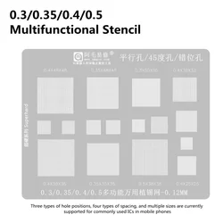 AMAOE 0.12mm Multi-purpose Universal BGA Reballing Stencil Template 0.3 0.35 0.4 0.5 Parallel/45 Degree Hole/Misaligned Hole