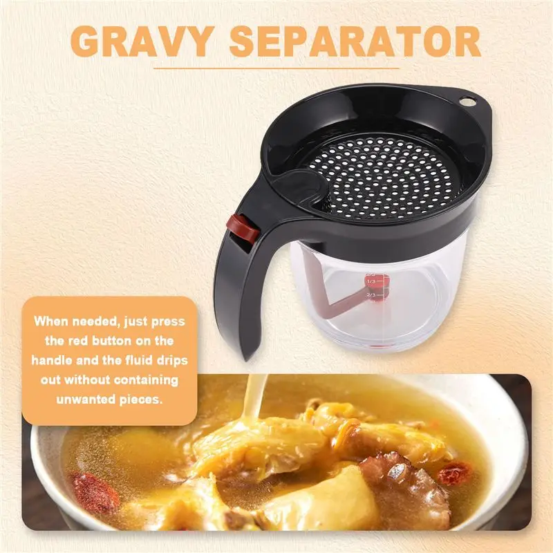 ABWZ-Kitchen Tool Fat Separator With Bottom Release Fat Separator With Strainer Soup Residue Oil Filter Separate