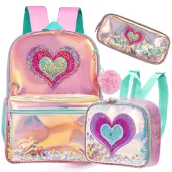 Mochila 3 en 1 para niñas, mochila para estudiantes de primaria con fiambrera, estuche para lápices, bolsa para libros para niñas para la escuela