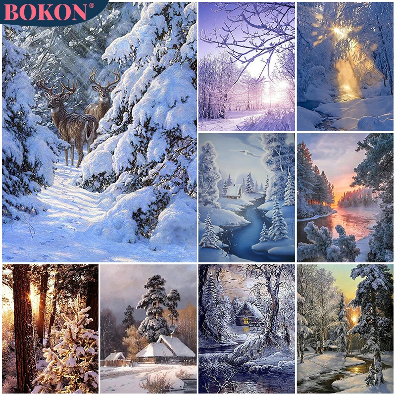 

5D Diamond Embroidery Diamond Mosaic Village Landscape Diamond Painting Winter Tree Snow DIY Diamond Cross Stitch