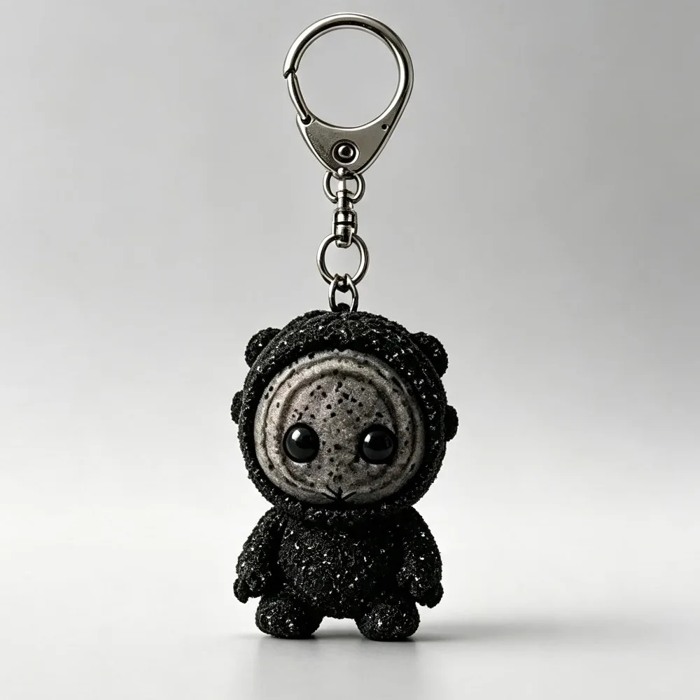 Viral Aesthetic Weird‑Cute Dark Glitter Plush Doll Keychain, Abstract Mini Stuffed Figure Bag Charm Gift view 8