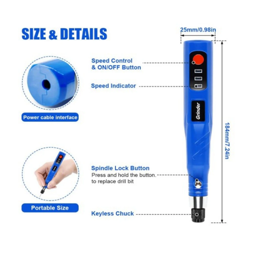 Wireless USB Rechargeable Hand Drill for Jewellery Making, Pin Vise Set for Wood Resin Plastic Polymer Clay Keychain