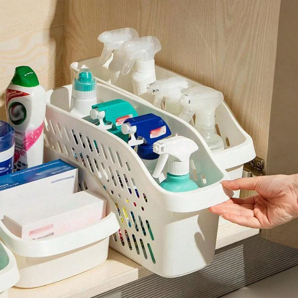 

1pc Plastic Cabinet Box, Kitchen Sink Underneath Organizer Basket With Wheels For Small Items Yogurt strainer Skimmer Sieve