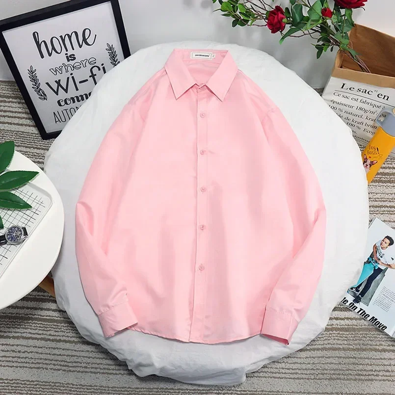

Business Dress Shirt Men Women Formal Turn-down Collar Office Shirts Long Sleeve Solid Student Top Clothing Slim Plus Size 5XL