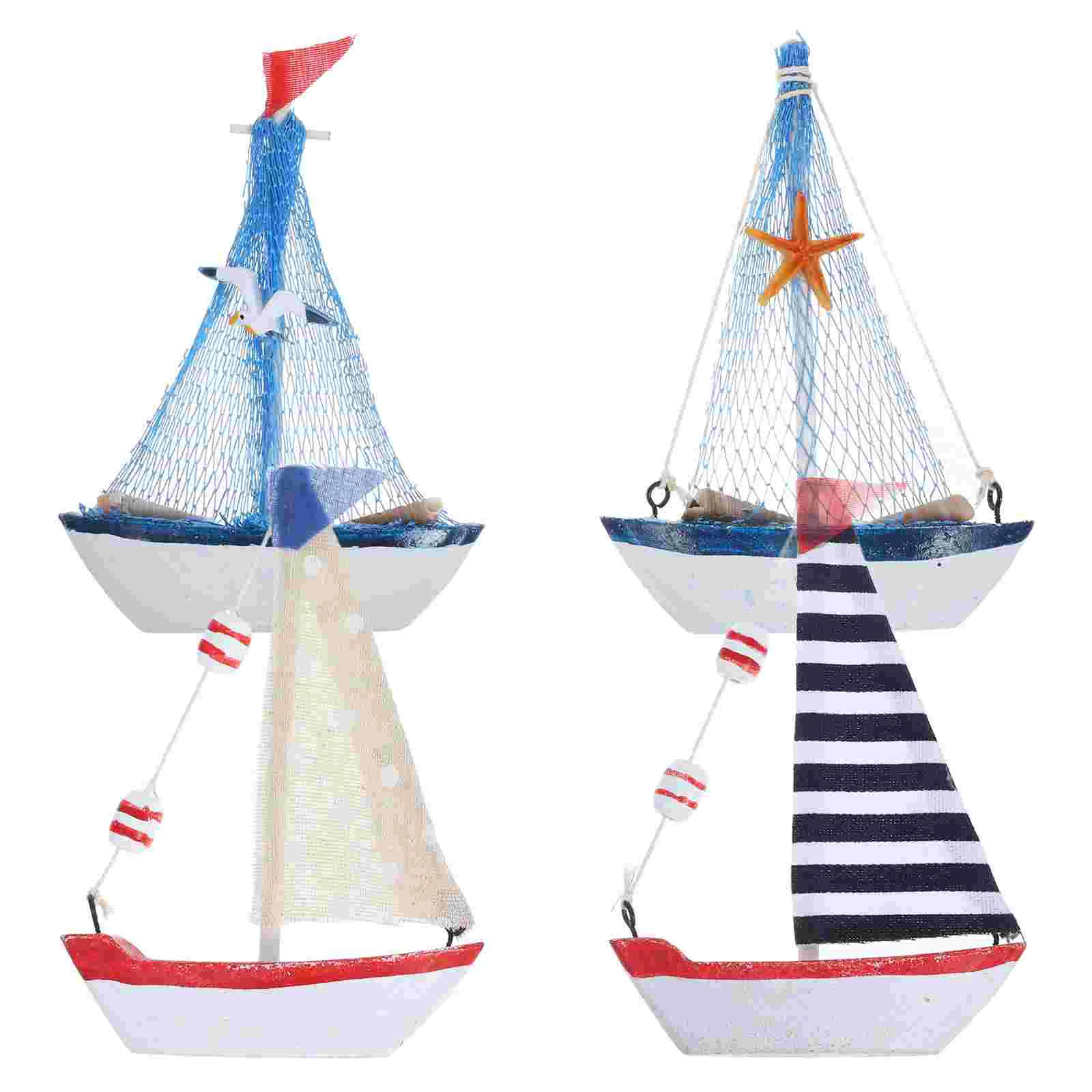 4 Pcs Mediterranean Style Mini Dhow Sailboat Adornment Tabletop Decoration Miniature Ocean Model Wood Home Seaside