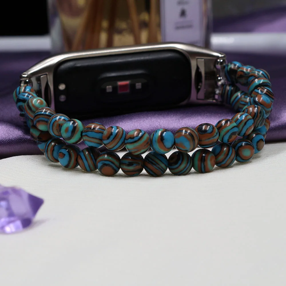 Mi Band 6 Bracelet Women Replacement Wristband for Xiaomi Mi Band 4 5 7 Strap Accessories DIY Watchband Stone Beads Blue Dressy