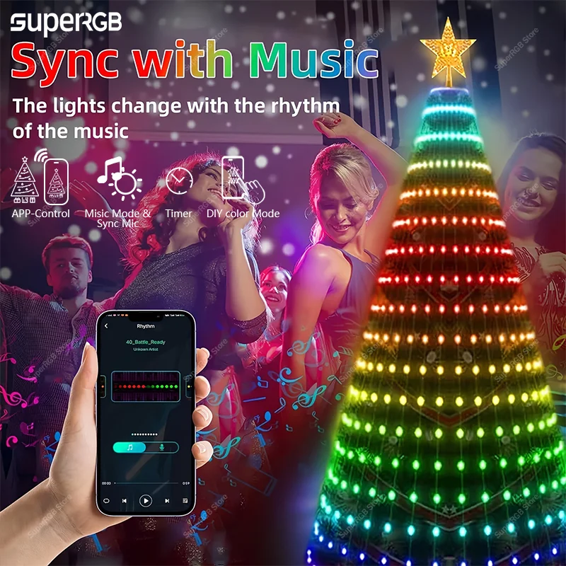 الذكية شجرة عيد الميلاد 2.1 متر 400LED أضواء الديكور RGB الجنية LED سلسلة أضواء DIY بها بنفسك التحكم عن بعد App مهرجان الحفلات ديكور المنزل #1