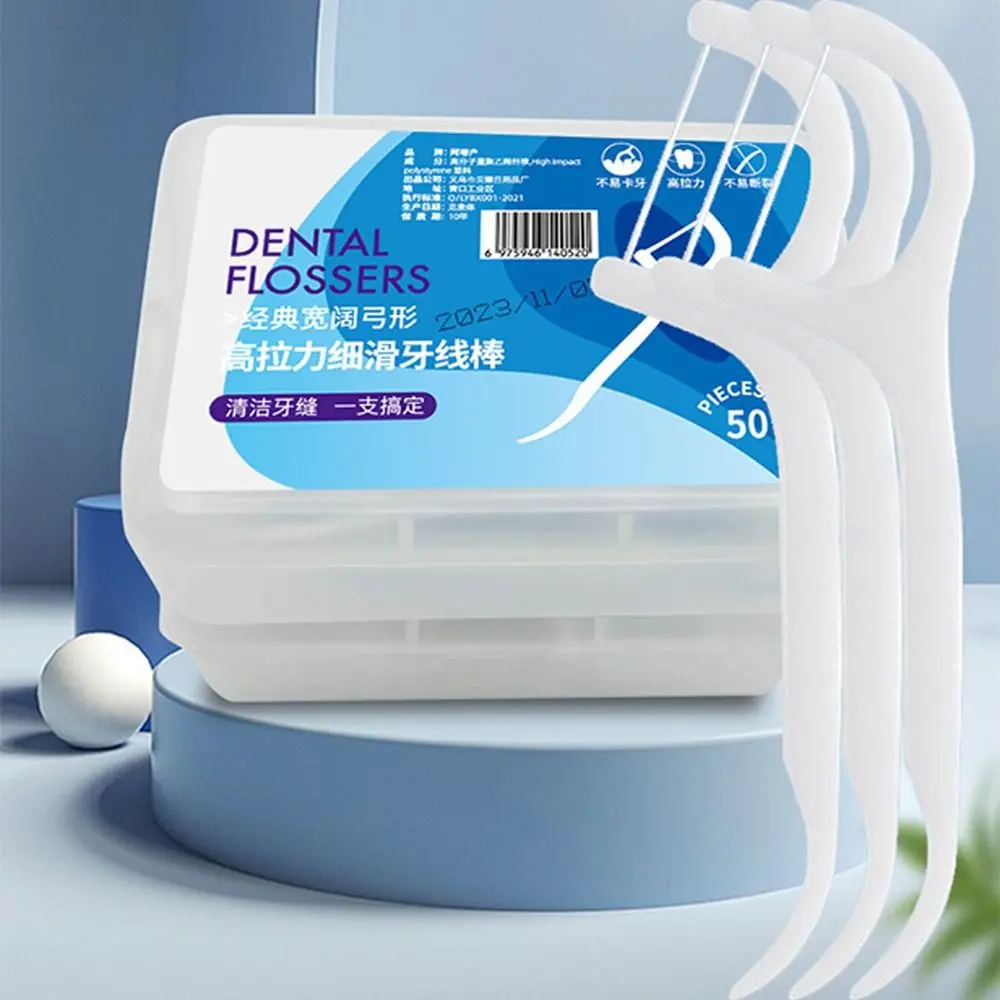 

50Pcs/Box Hygiene Disposable Dental Floss Oral Care Dental Floss Box Flosser Picks Tooth Cleaning Plastic Toothpick Home