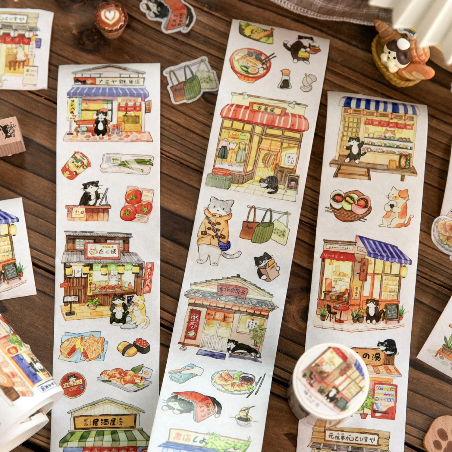 60mm * 2m Cat Shop Series Kawaii Japanese Grocery Cartoon Decoration Washi Tape DIY Handmade Scrapbook Aesthetic Tape