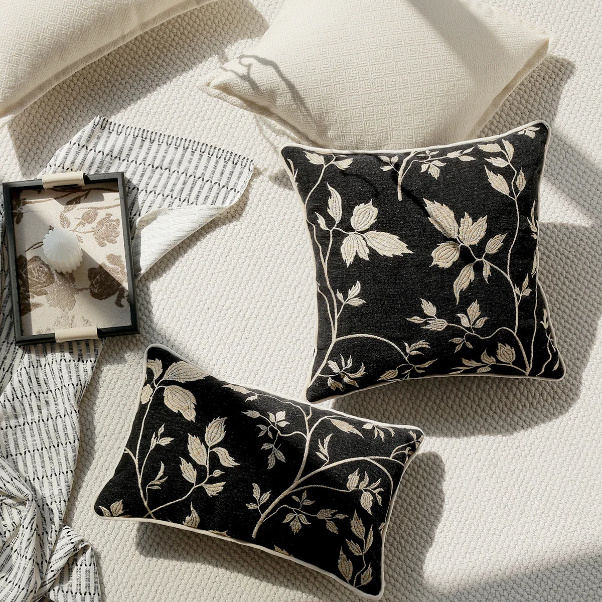 1pc Design Jacquard Cushion Cover 30*50 45*45cm Decorative Throw Pillowcase Sofa Room Decor Pillow Cover Elegant Plant Leaves