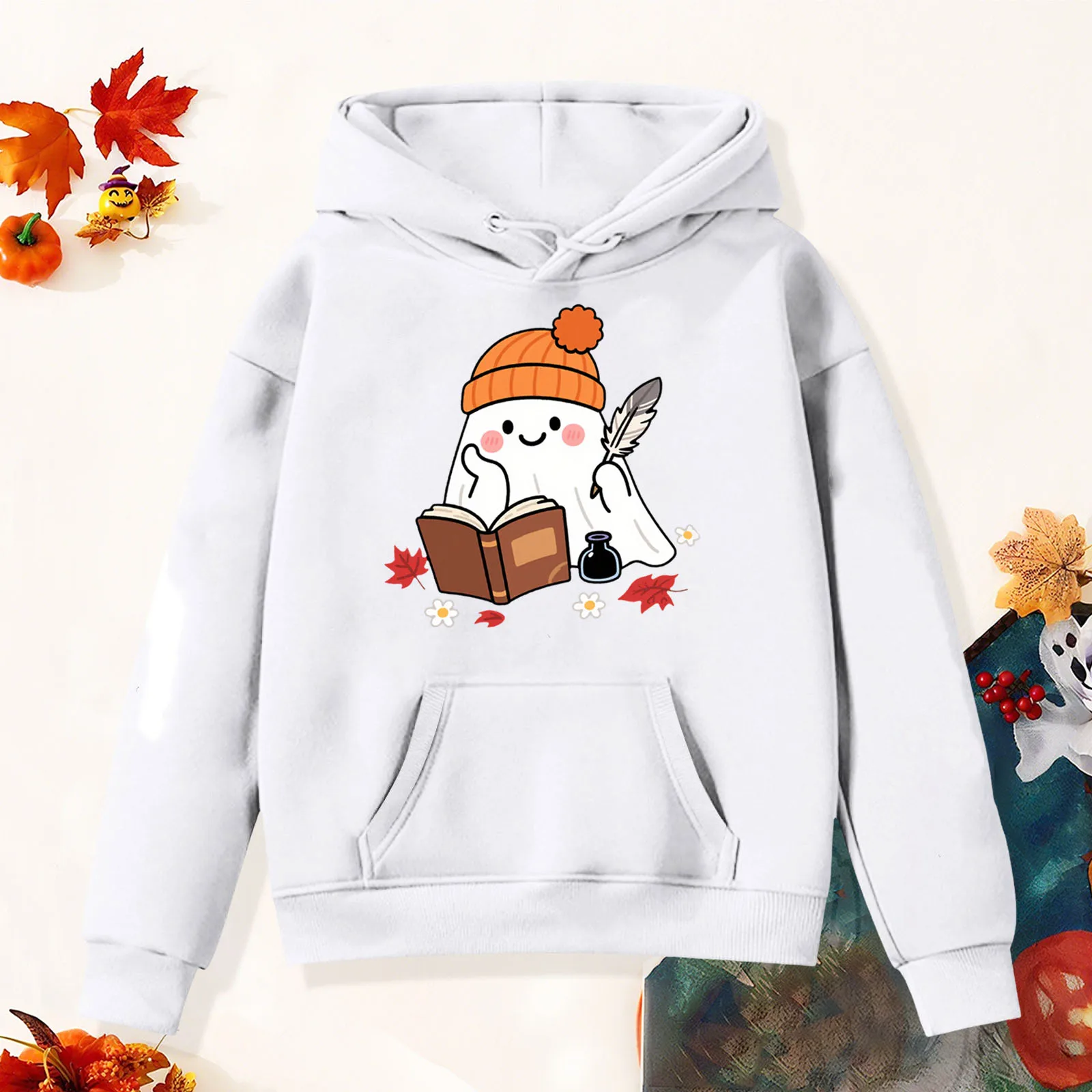 

Girls Hooded Pullover Kids Halloween Cute Ghost Element Printed Classic Hoodie Comfortable Soft Fashionable Hooded Sweatshirts