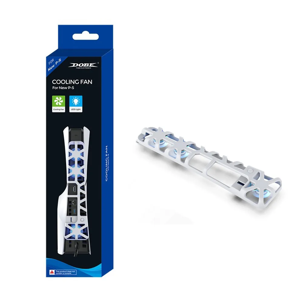 DOBE Koelventilator voor PS5 Slim Disc Edition/Digital Edition met blauwe verlichting en USB 3.0 poort TP5-3538