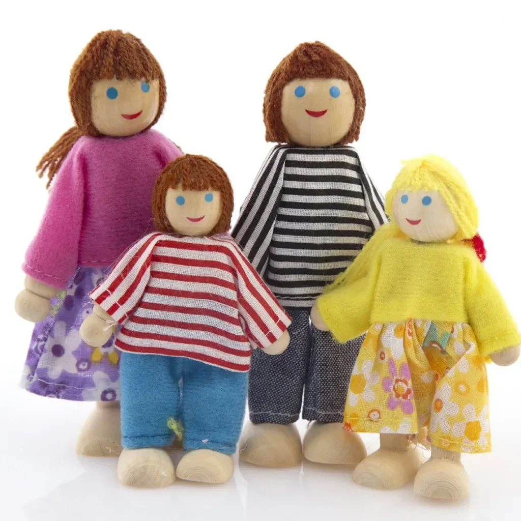 Dollhouse People 8 Family Figures Wooden Dolls Poseable Cute Doll House People Figures Set for Girls Boys Toddler Kids Toy