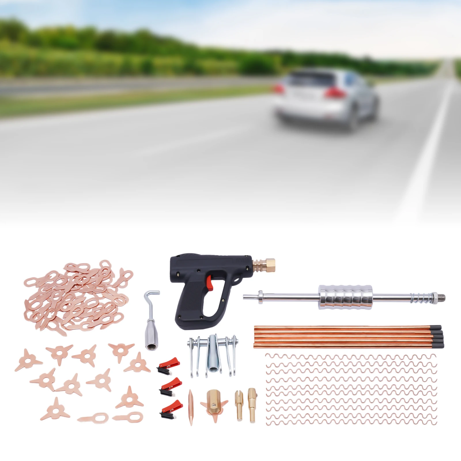 

86PCS Stainless Steel Dent Puller Welder Kit with 3 Spare Switches and 6-finger Jaw Hook for Repairing Automobiles, Motorcycles