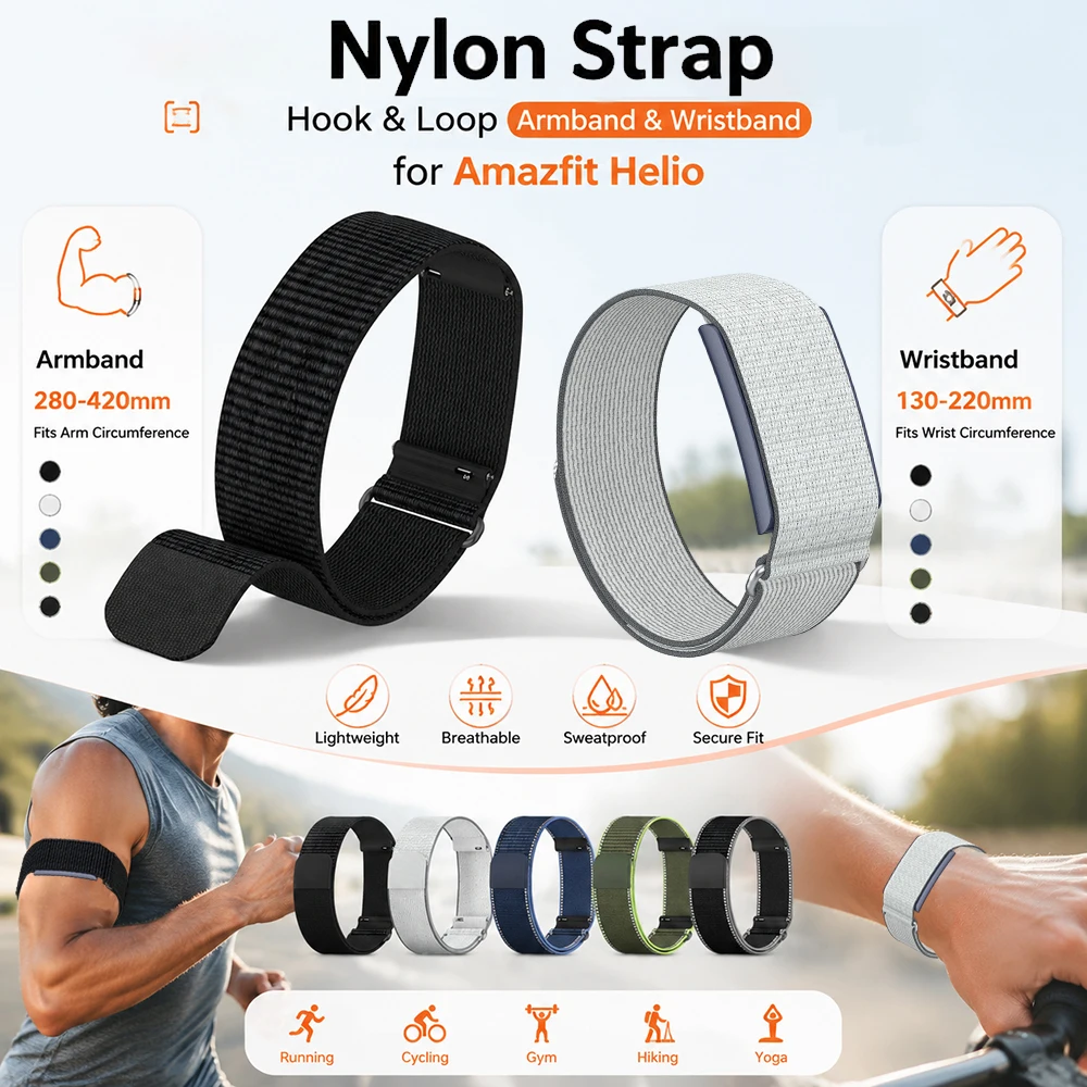 Nylon-Armband für Amazfit Helio, weiches, leichtes Sportarmband mit magischer Schnalle, verstellbarer Riemen für Amazfit Helio Armband