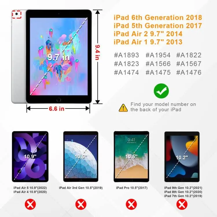 9.7인치 iPad Air 1/iPad Air 2/iPad 2017-2018 태블릿 커버용 케이스, 모든 항목을 포함하는 보호 기능, 펜 슬롯 포함, TPU 소프트 쉘
