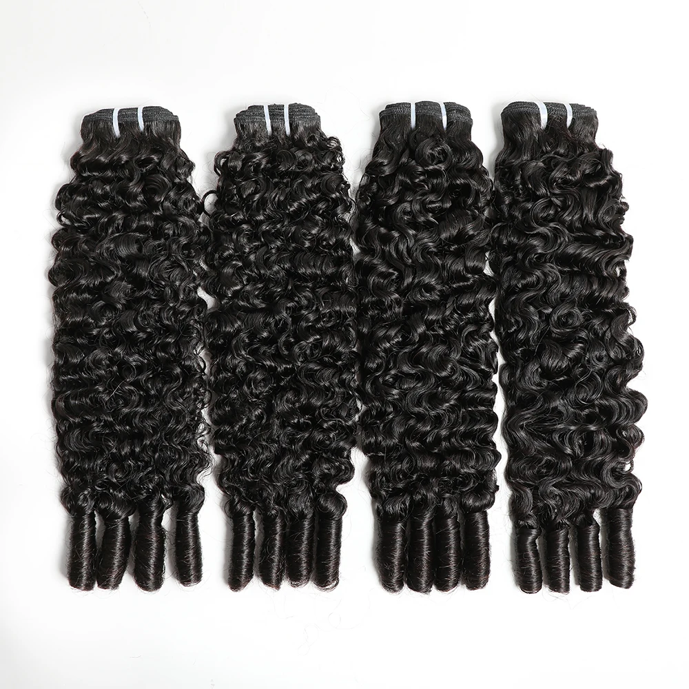 Alibele Human Hair Bundles Hair Extensions Burmese Curly Hair Bundles 12A Grade Remy Hair Weave Bundles Natural Black Wholesale