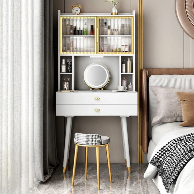 Modern White Minimalist Dressers LED Mirror Makeup Dressing Table Multi-functional Integrated Muebles De Dormitorio Furniture