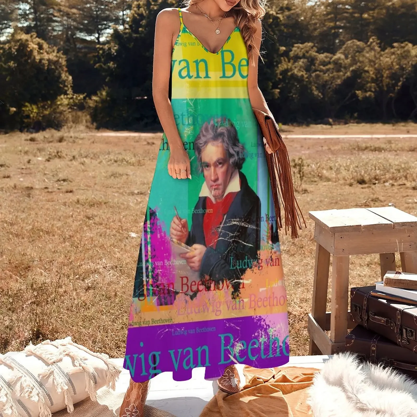 Ludwig van Beethoven portrait, famous German composer, 9th symphony Sleeveless Dress bandage dress cocktail dresses