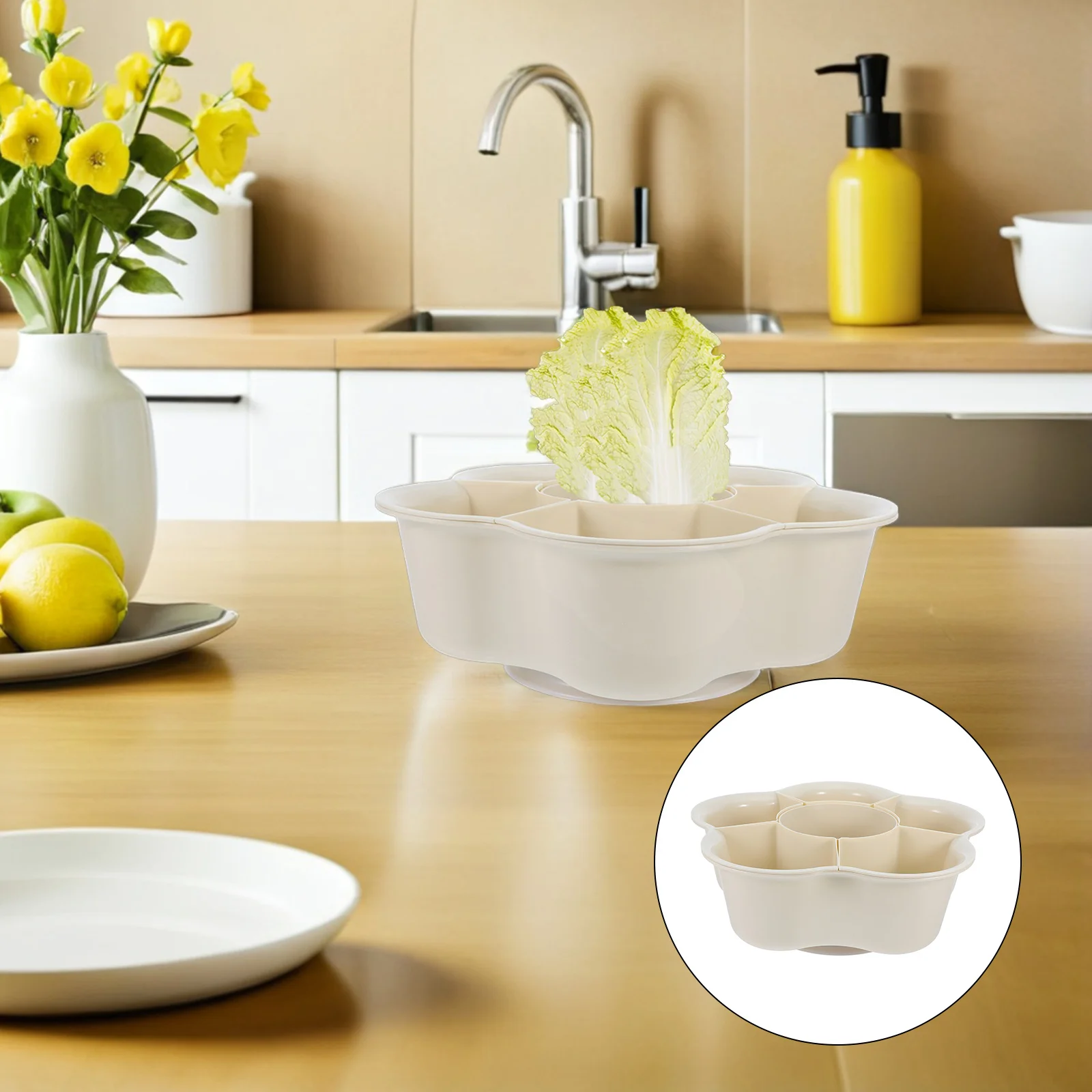 

Rotatable Drain Basket Hot Pot Plate 6-Compartment Vegetable Serving Tray Kitchen Organizer Dining Supplies Multi-Section Food