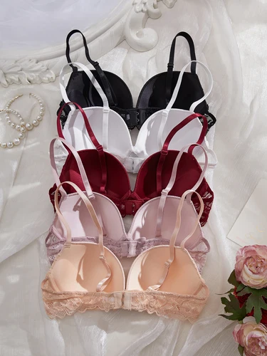 Imagen 2 del producto Conjunto de 3-5 Piezas de Sujetadores para Mujer con Copa Tallada con Patrones, Sujetador Minimizador de Encaje Sexy, Sujetador con Aros y Push-Up, Ropa Interior Femenina Moderna