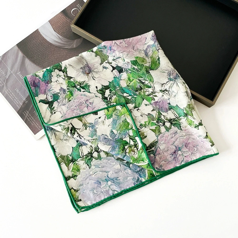 قسط إيما البرتقال وشاح حريري المرأة اليدوية وشاح حريري الرقمية مزدوجة الوجهين طباعة ألوان مختلفة H أماه مربع وشاح مخصص