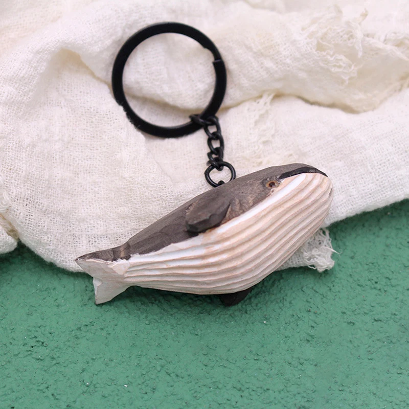 Hand Carved DIY Whale Keychain Cute Wood Carving Pendant For Car Bag Keyring Personality Key Chains Charms Valentines Day Gift