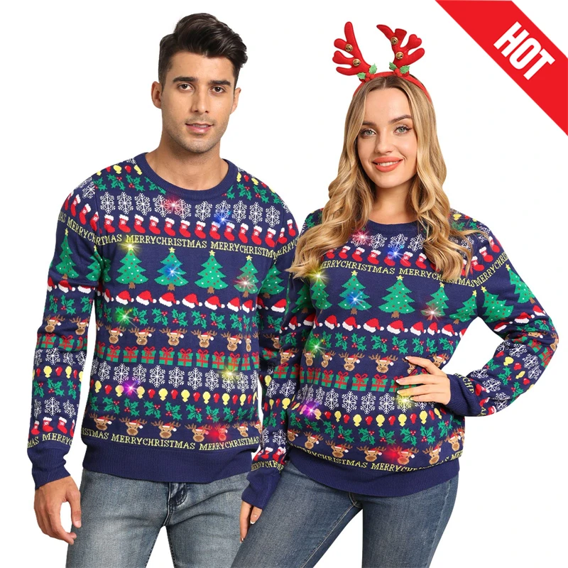 Men Women Two Person Reindeer Ugly Christmas Sweater Unisex Pullovers Christmas Jumper Tops Couples Gifts Party Xmas Sweatshirt