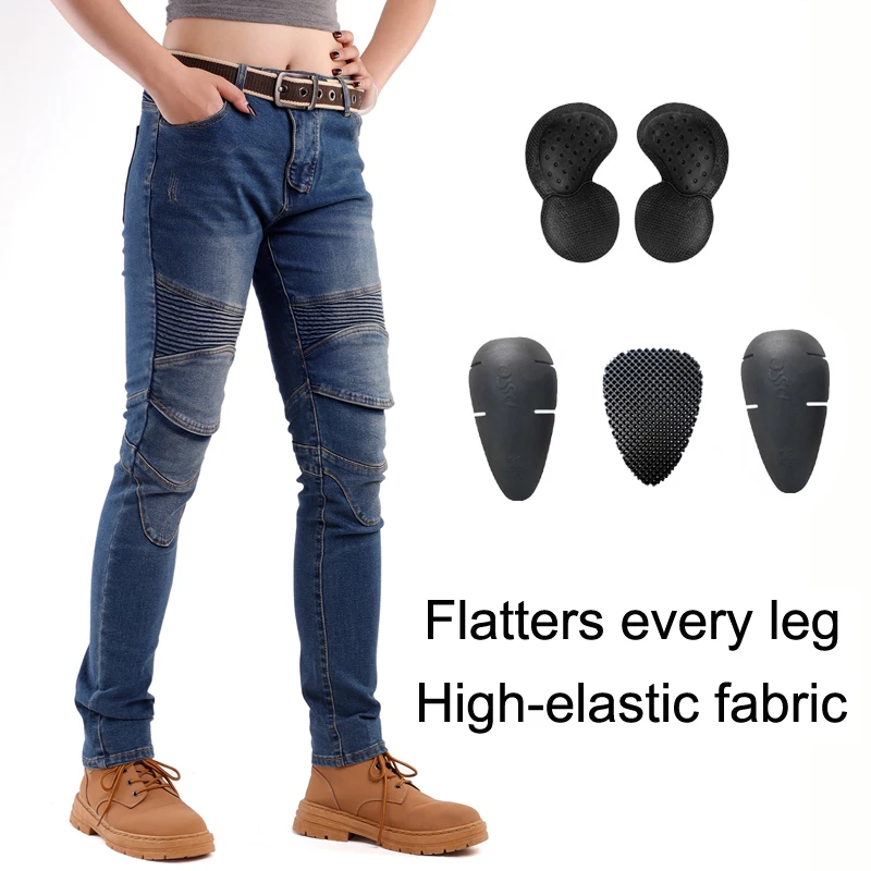 

Women Blue Motorcycle Jeans Dirt Bike Riding Pants Offroad Protective Gear Motorbike Trousers