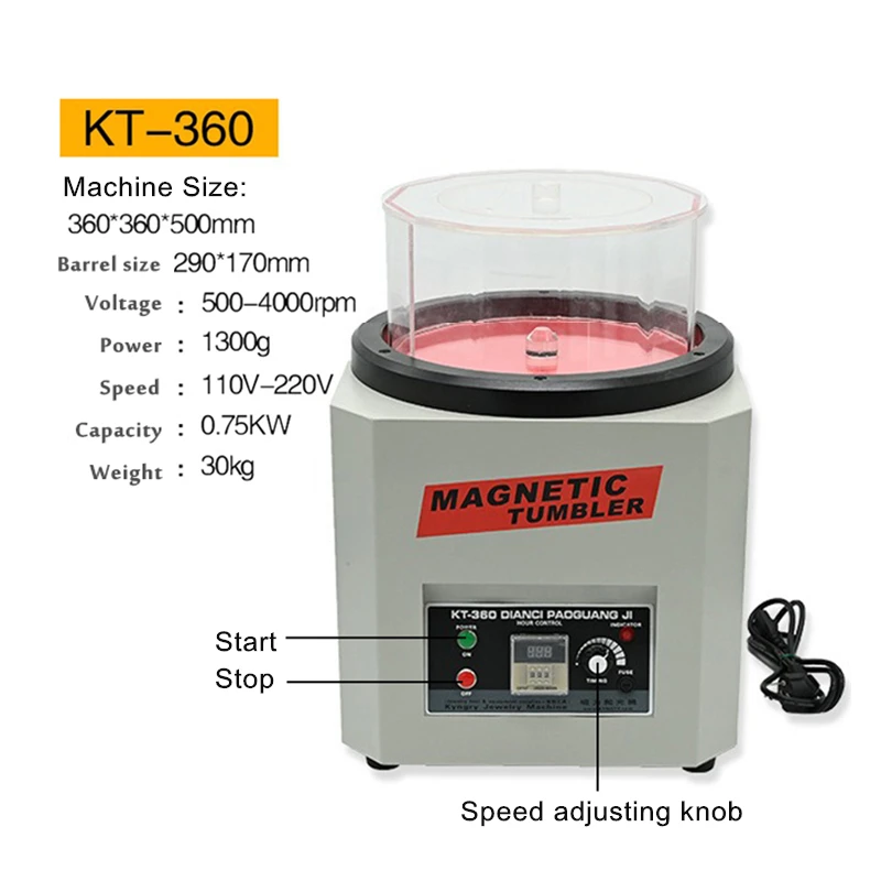 LY KT-360 750W Jewelry Polisher Electric Magnetic Tumbler Polishing Machine for Gold and Silver Jewelry Polisher Tool Kit