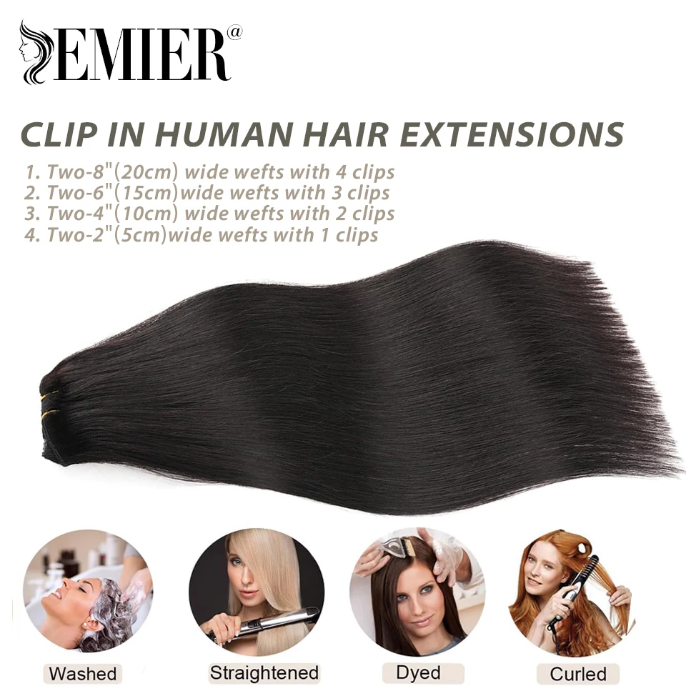 مقاطع مستقيمة في وصلات الشعر البشري البرازيلي 100% ريمي الشعر البشري 120 جرام 8 قطعة مجموعة كامل الرأس للنساء أسود بني أشقر اللون