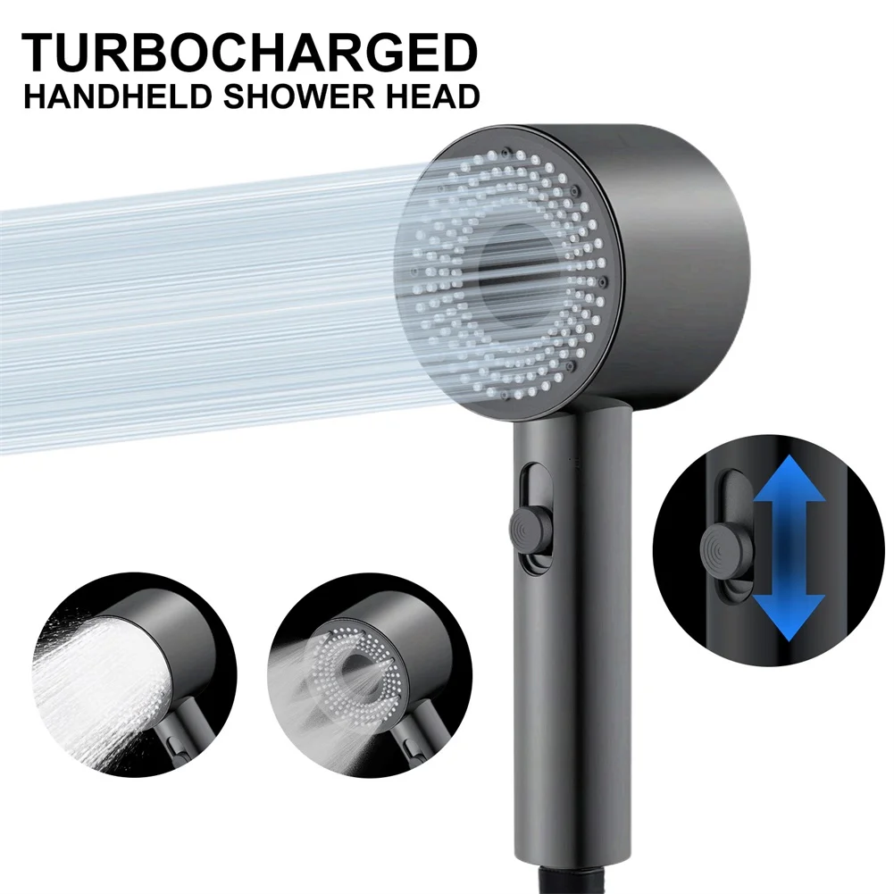 

2 Speed Turbocharged Handheld Shower Head With Fine Bubble Rain Shower Spray Rainfall Adjustable Settings Shower Head