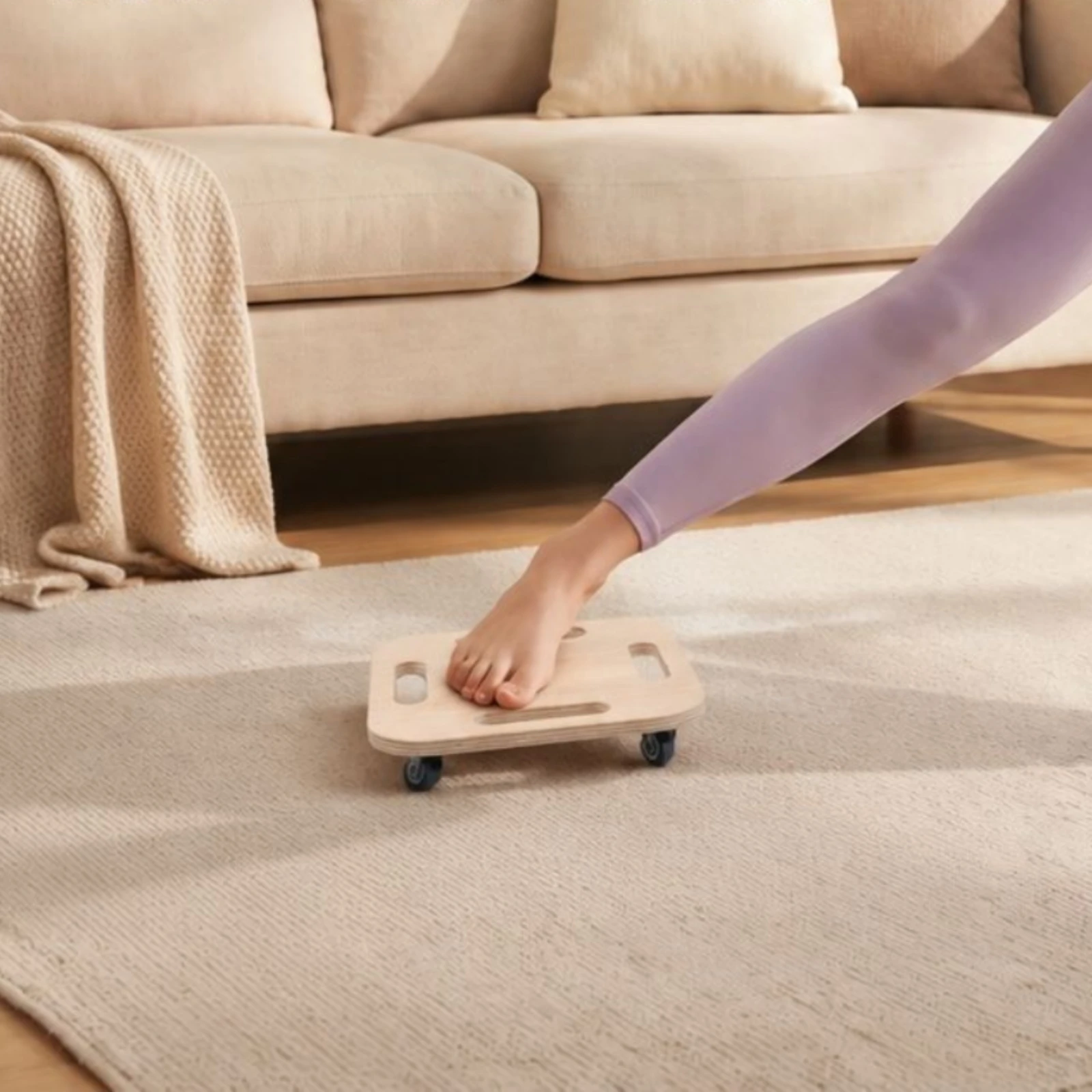 2 Pieces Wooden Sliding Discs with Wheels Joint Friendly Core Slider Discs Rolling Exercise Boards Versatile