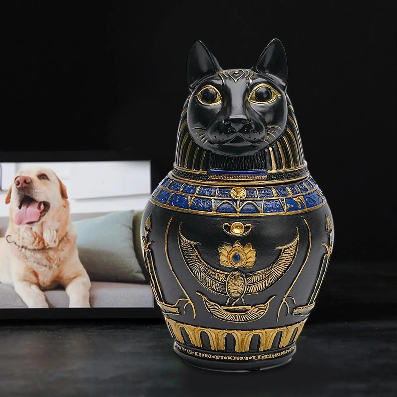 Urna para mascotas, tarro canópico de diosa de gato bastet, escultura de estatua, tarro de almacenamiento de cenizas de animales para perros o gatos, cachorros, gatitos, animales pequeños