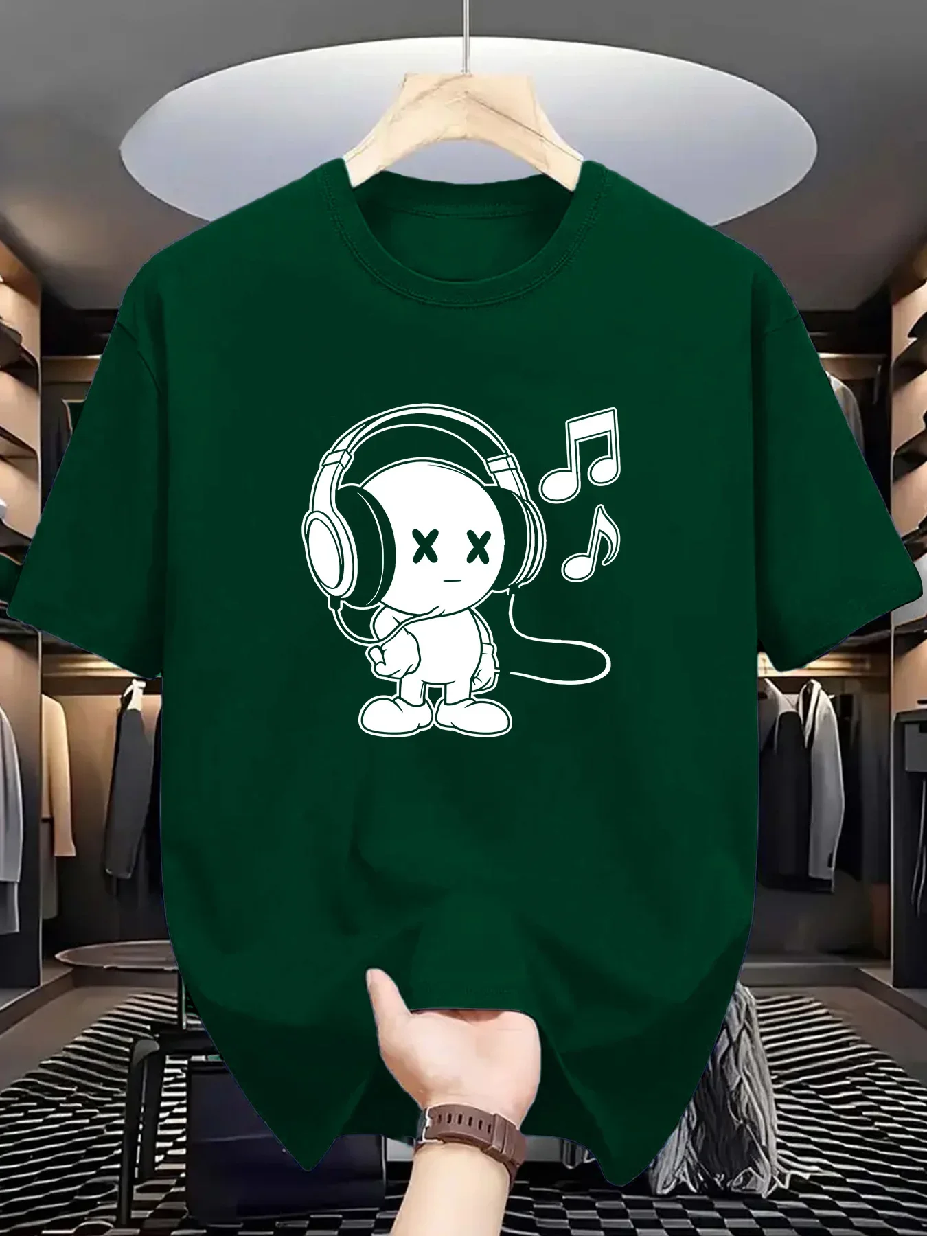 تي شيرت رجالي صيفي 100% قطن غير رسمي فضفاض مقاس كبير بطابع موسيقي مطبوع مريح رياضي برقبة دائرية وأكمام قصيرة #2