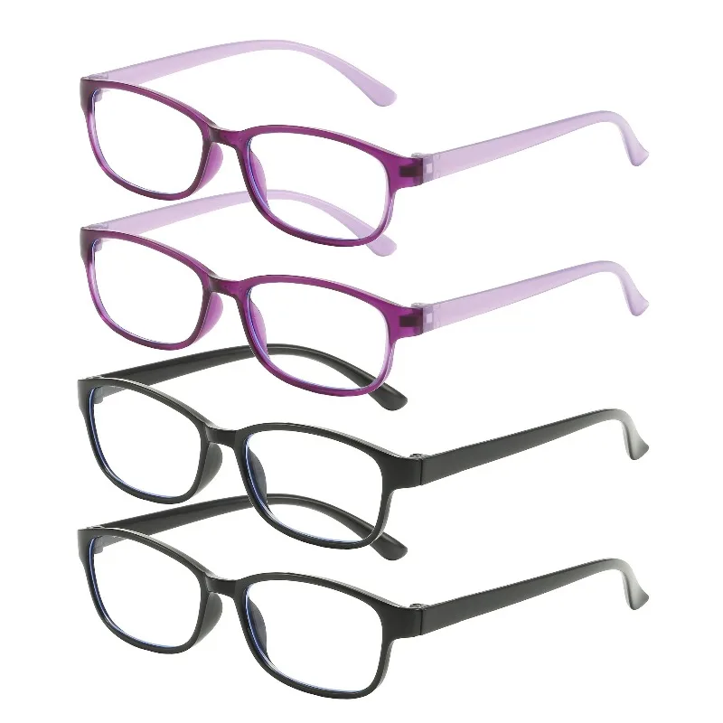 

4pcs Women'S Minimalist Reading Glasses Black Rectangular Full-Rim Eyewear for Men & Women Everyday Vision Aid Sleek Eyewear