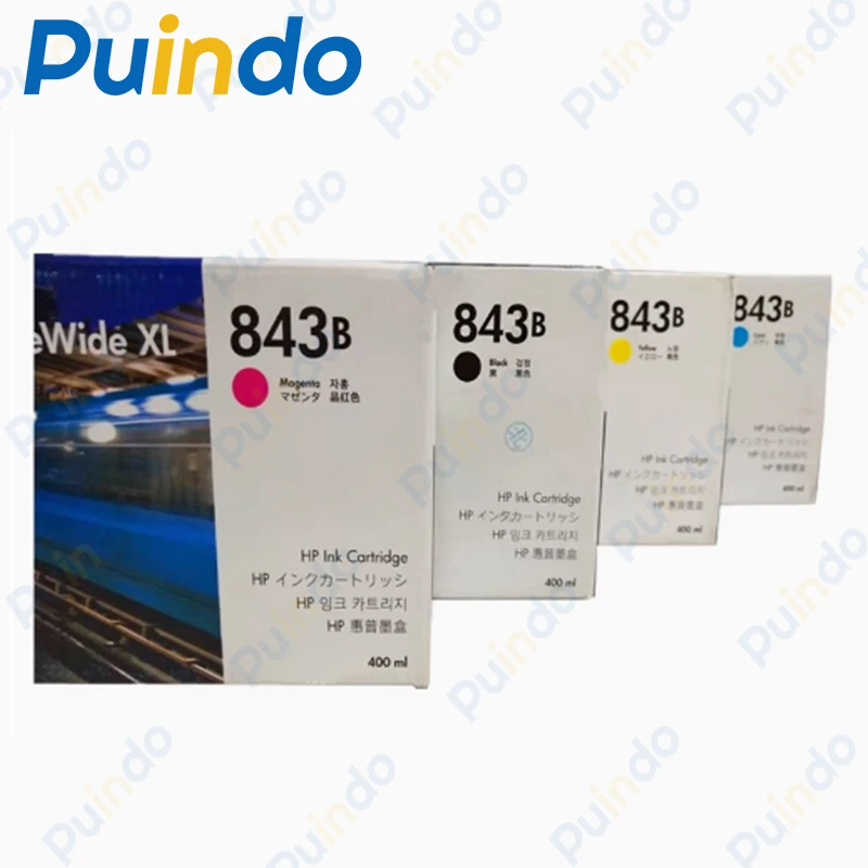 

1Set 4PCS Original High-Yield 843B Ink Cartridges For HP XL8000 4000 5000 XL Tri-Color/Black Cartridges