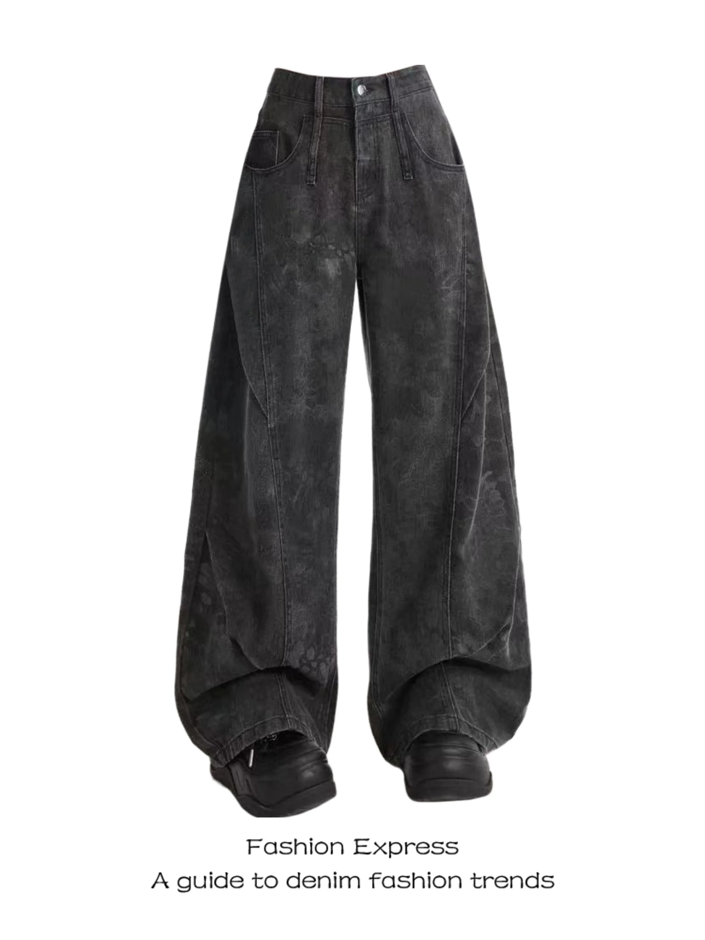 

High Waist Loose Fit Women's Denim Pants Asymmetrical Dyeing Knife Wide Leg Casual Sle Four Seasons Wear Resistant