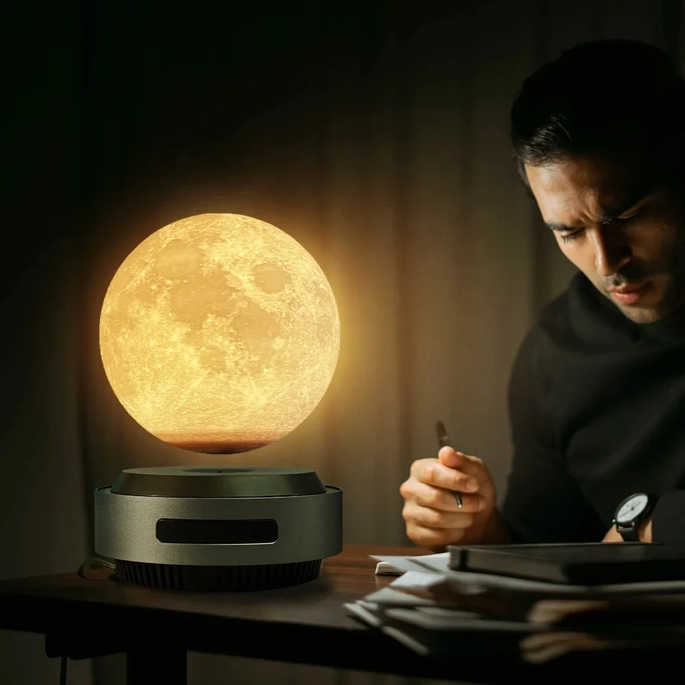 Lampe LED 3D Magnétique à Rotation Tactile en Forme de Lune Saturne, Luminaire Décoratif d'Nik, Idéal pour un Salon ou une Chambre à Coucher