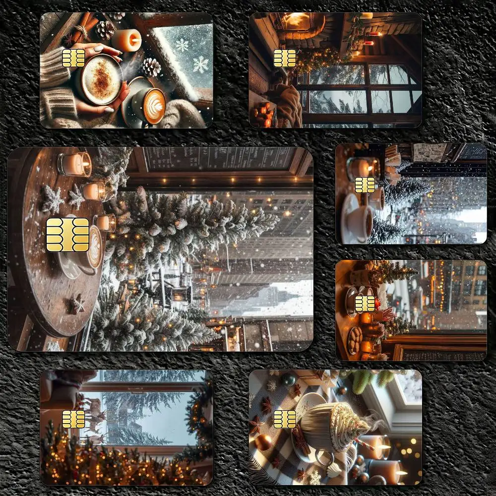 Christmas winter Coffee Sticker Decoration Creative Bank Card Bus Metro Waterproof Sticker