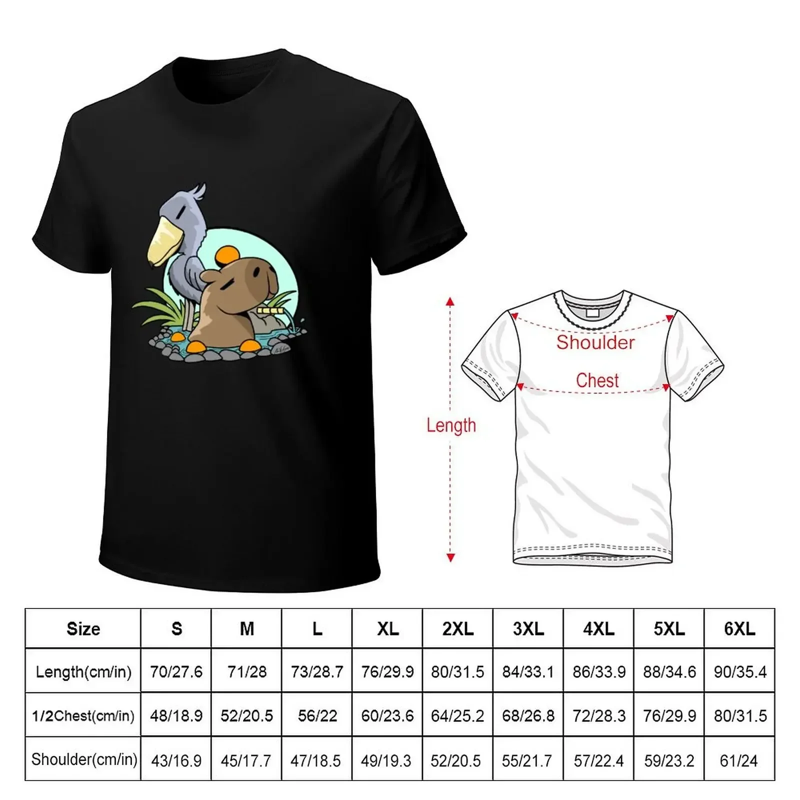 Shoebill Stork and Capybara Onsen T-Shirt anime tshirt cotton graphic tees customizeds black t shirts for men