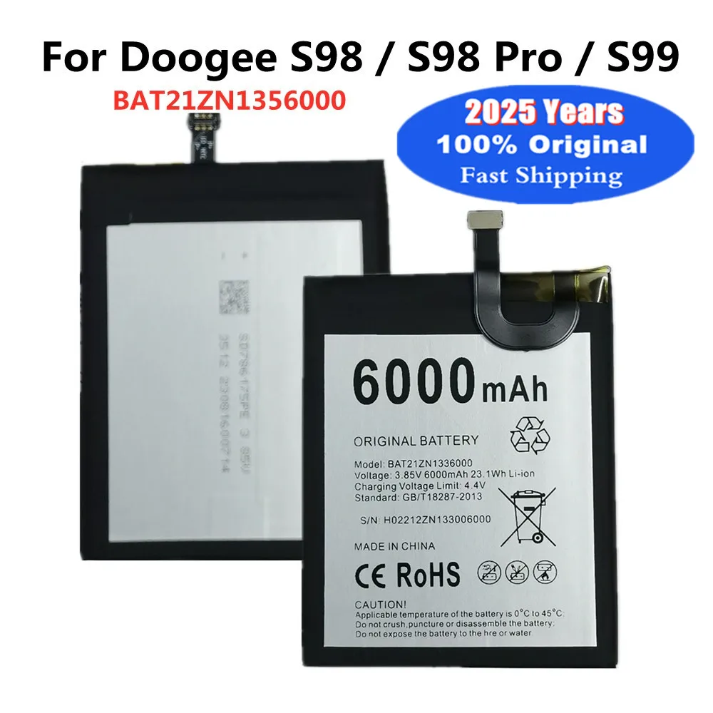 

Оригинальный аккумулятор 2025 года для Doogee S98 Pro S99 Bateria BAT21ZN 1356000 Аккумулятор для мобильного телефона Аккумуляторы 6000 мАч