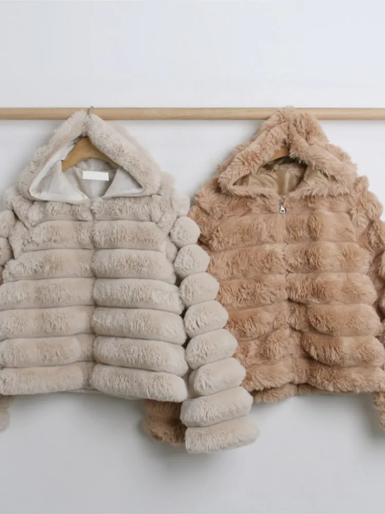 Autumn Winter Faux Fur Coat Women Fashion Hooded Ladies Furry Jacket Korean Style Long Sleeve Woman Fake Fur Coats