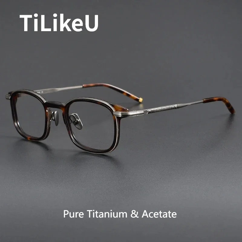 

High-Quality Handcrafted Acetate Titanium Glasses Frames Men Myopia Prescription Vintage Square Eyeglasses Male Japanese Eyewear