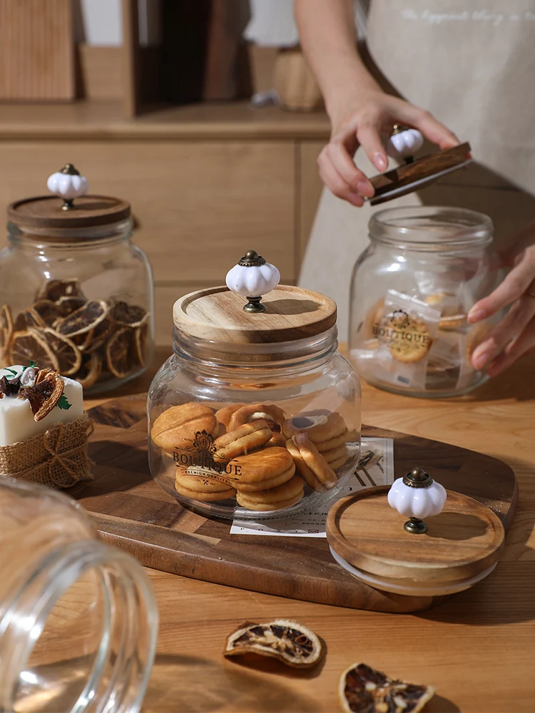 Transparent Glass Storage Jar Cereal Grain Sealed Candy Nuts Box Food Grade Container Garlic Lid Decor Jewelry