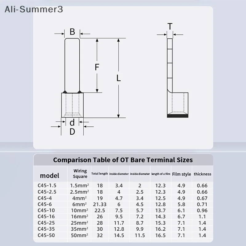 10 Uds C45 terminales para DZ47 interruptor de aire conector de Cable conector de Cable eléctrico Terminal de engarzado C45-1.5-50mm2