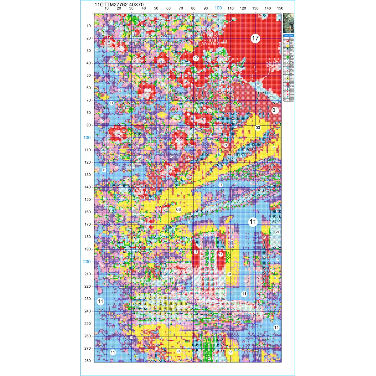 1 Stück 40x70 cm/15,7x27,5 Zoll, 11CT/14CT Kreuzstich-Set, DIY-Valentinstagsgeschenk, Stickerei-Set für Festivals, Landschaften – Detail 2