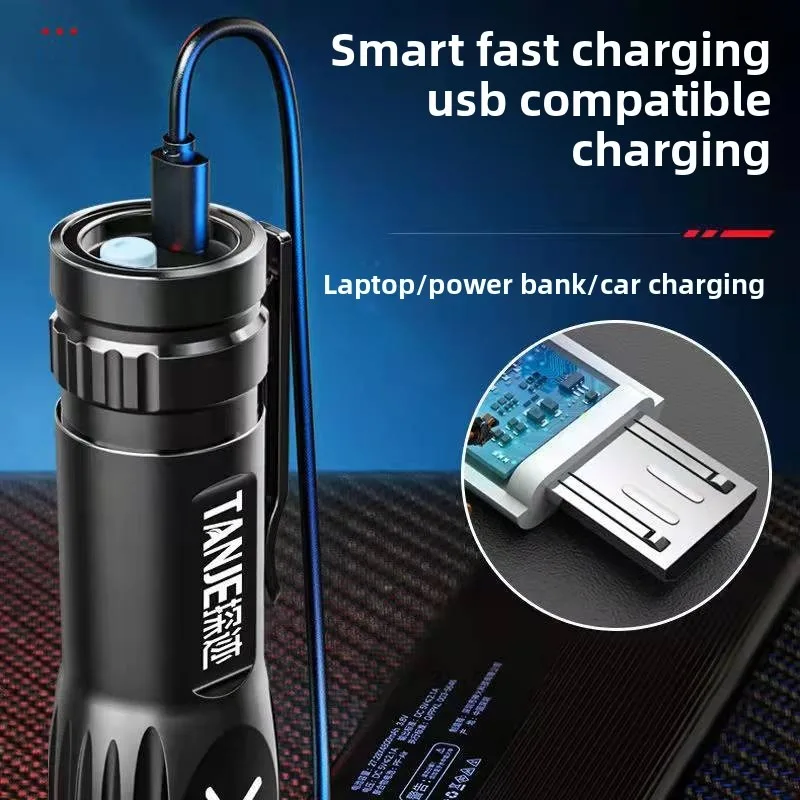 USB Rechargeable Mini Flashlight Fixed Focus Portable Outdoor Home Lighting Small Bright Durable Compact LED Hand Work Light