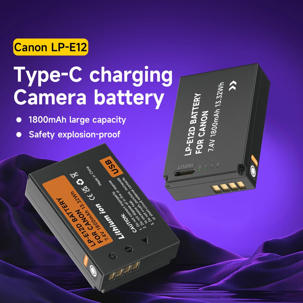 PALO 1800mAh LP-E12 LP E12 LPE12 Battery+LCD Charger Case for Canon EOS M50, M10,M100,M200,100D Kiss X7 Rebel SL1 Camera