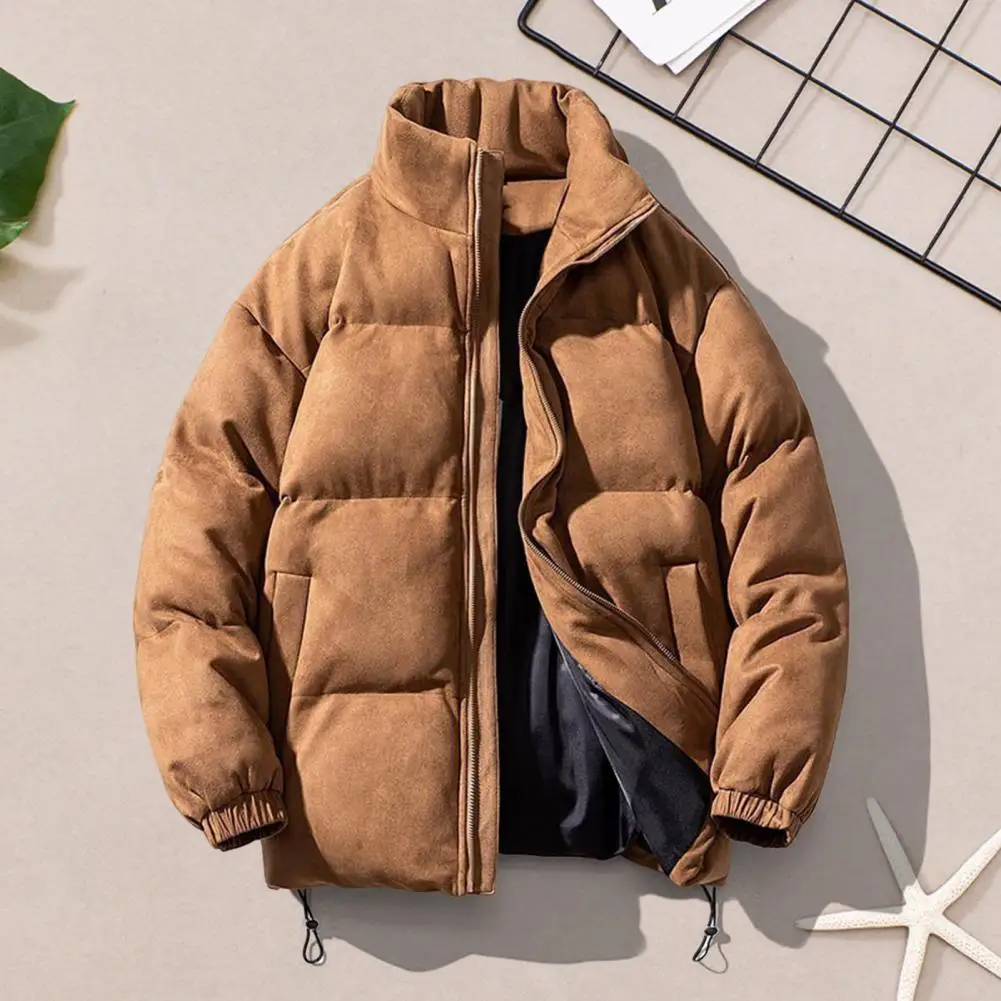 Men's Winter Harajuku Fashion Jacket Parkas Bubble Jacket Oversize Warm Solid Coat Faux Suede Puffer Jacket Windproof Streetwear